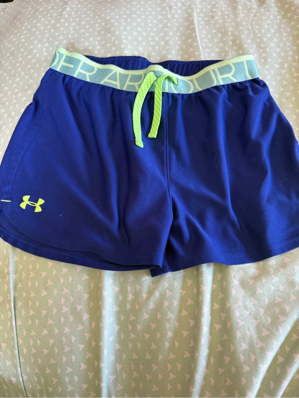 Under Armour girls Royal Blue Athletic Shorts with Lime Drawcord